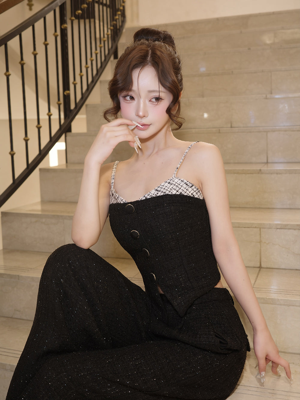 モデル：158cm（着用サイズ：S　着用カラー：BLK）