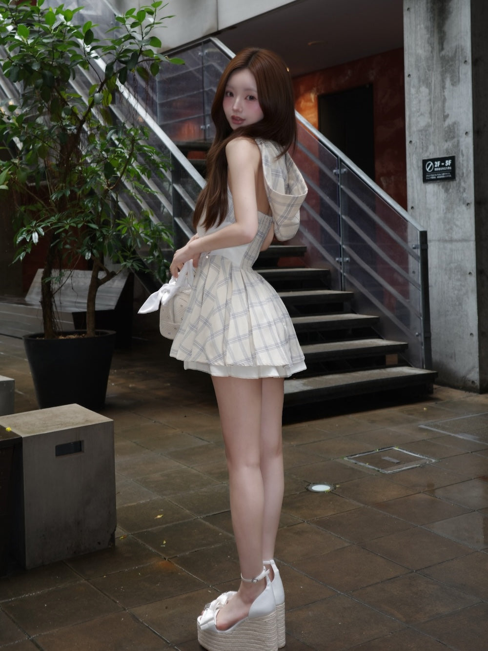 コルセットチェックフードミニワンピース – Darich