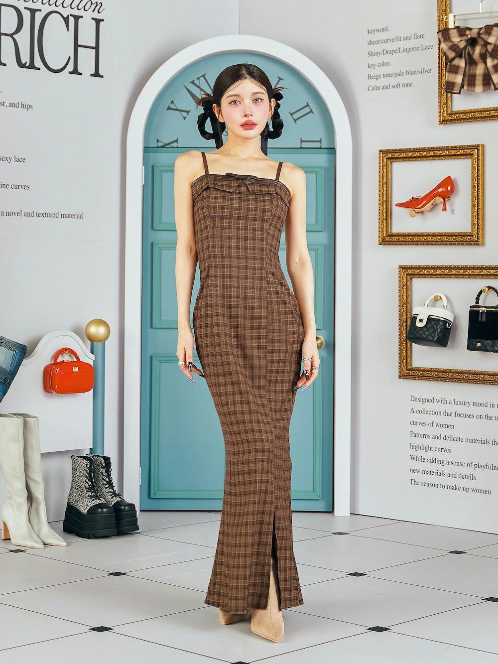 レザーリボンチェックロングワンピース – Darich (ダーリッチ)