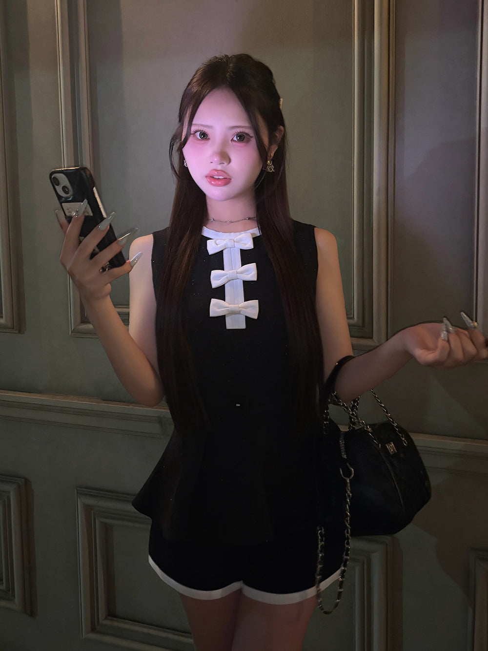 モデル：157cm（着用サイズ：FREE　着用カラー：BLK）