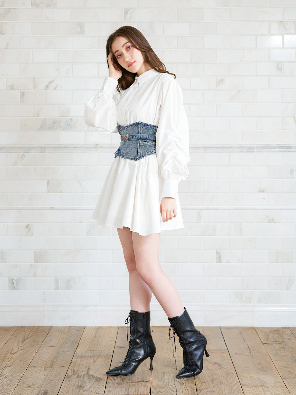 新品 alice+olivia デニムシャツ コルセット ワンピース ドレス ワンピース