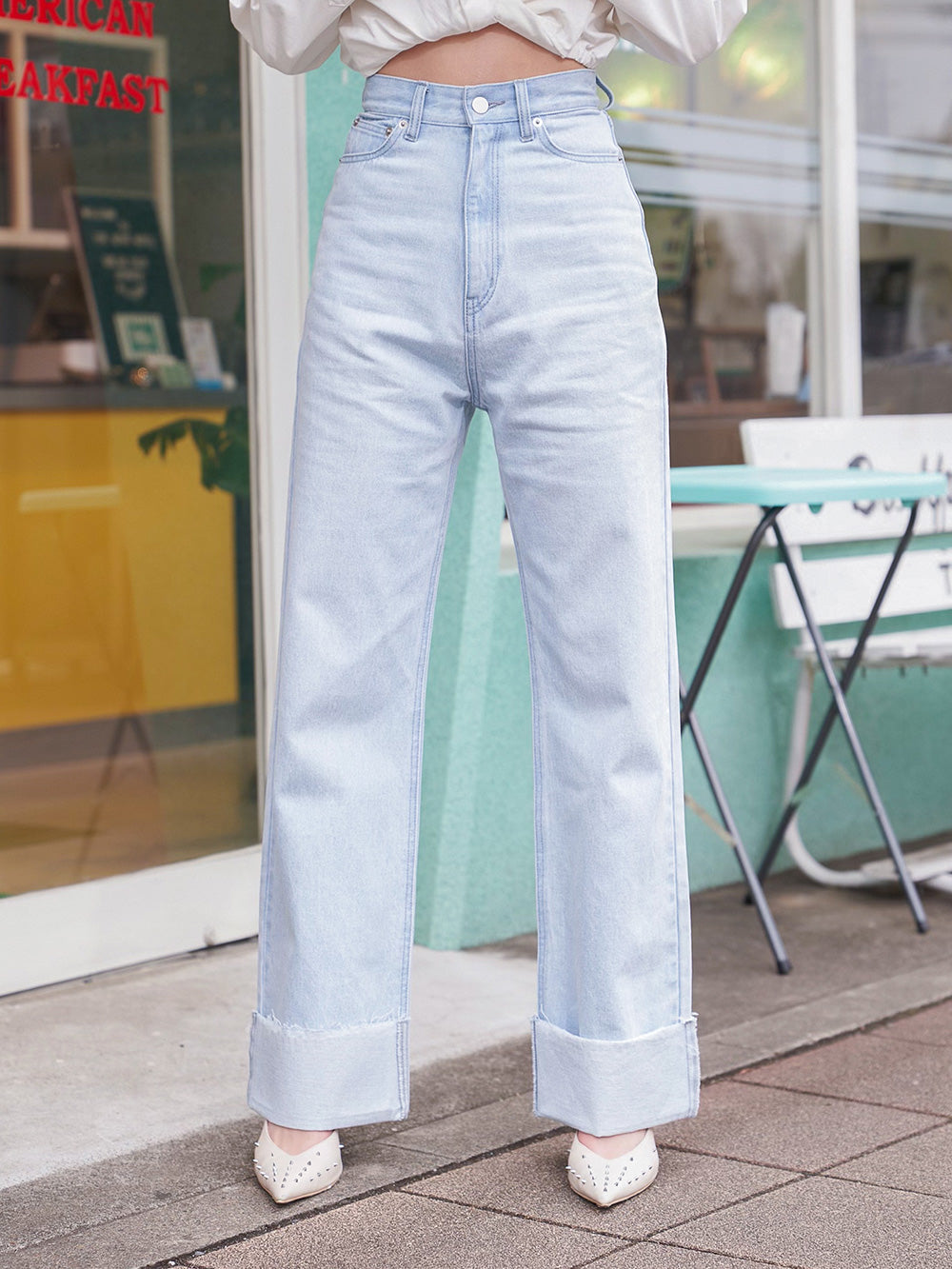 ロールアップワイドデニムパンツ