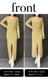 スリットリブニットワンピース