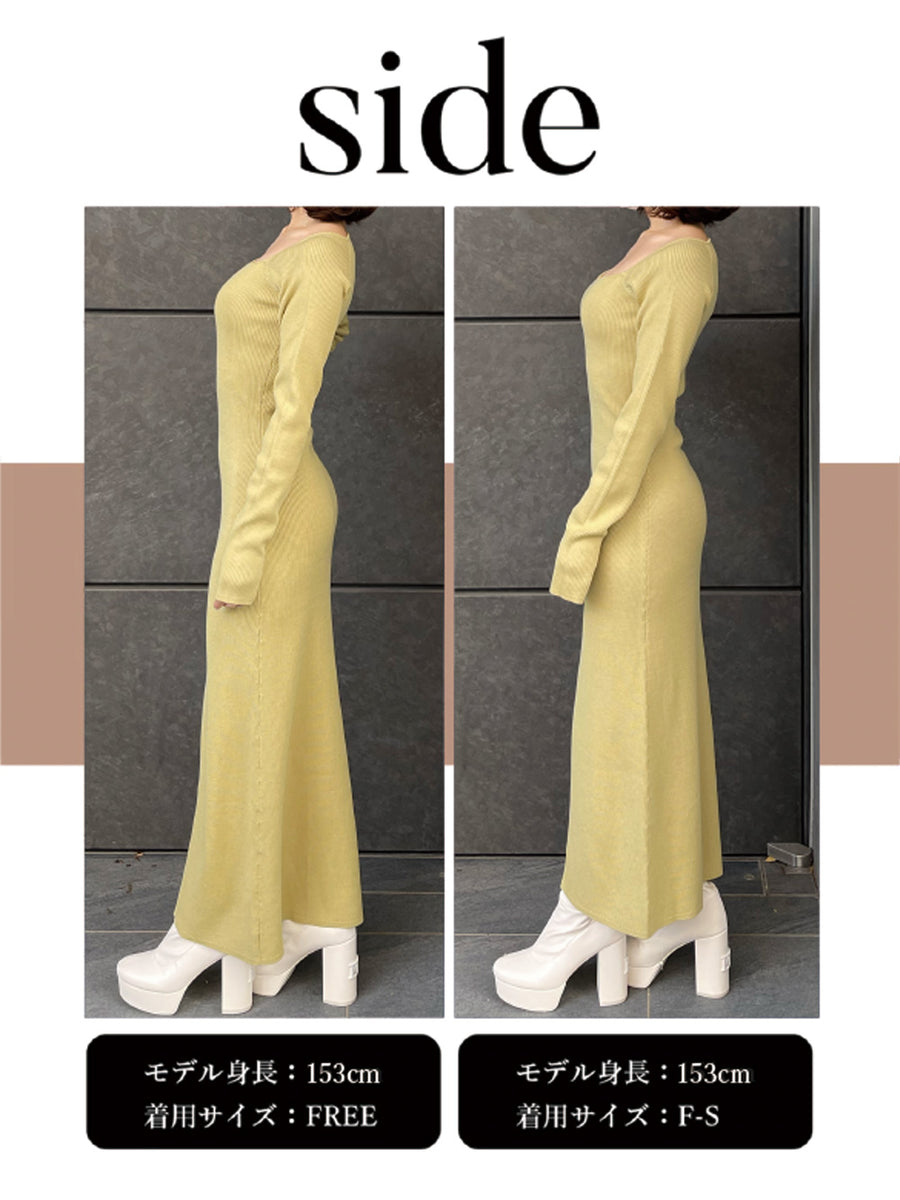 スリットリブニットワンピース