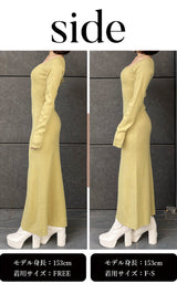 スリットリブニットワンピース