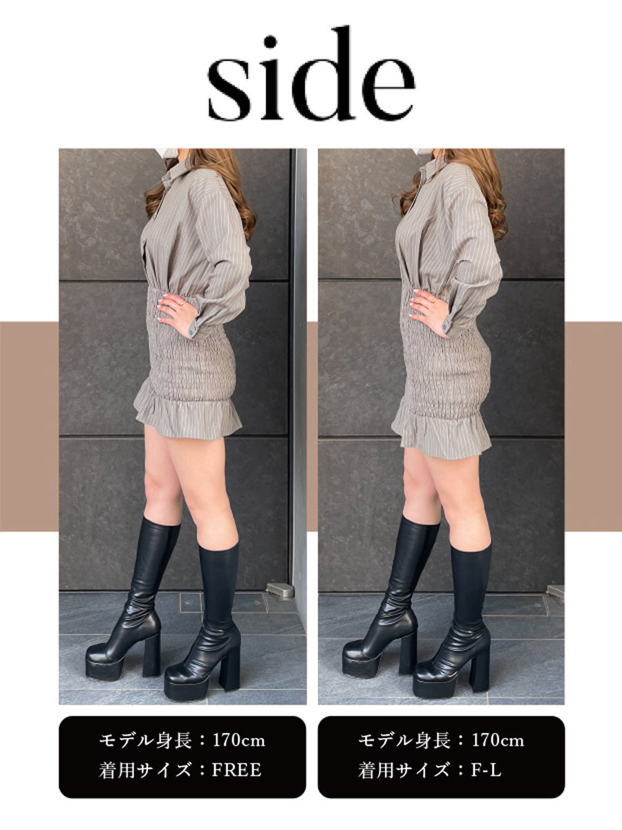 シャーリングシャツミニワンピース
