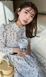 DDストライププリーツロングワンピース