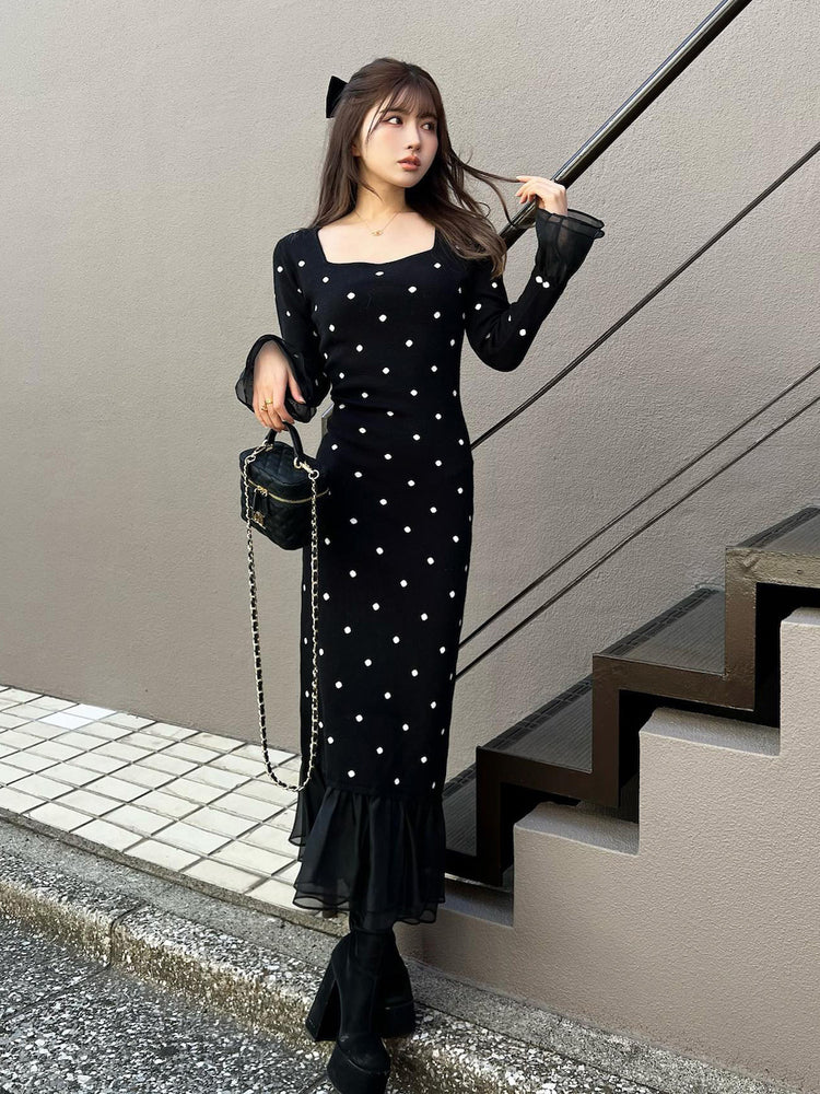 【foufou】docking Sheer sleeve one piece