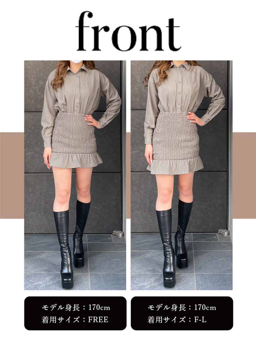 シャーリングシャツミニワンピース