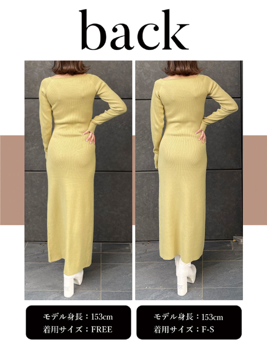 スリットリブニットワンピース