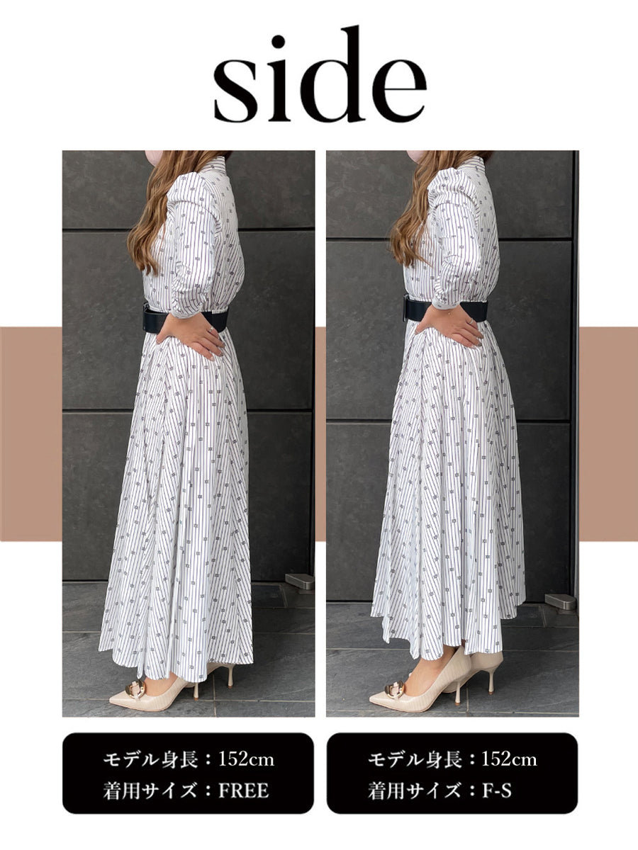 DDストライププリーツロングワンピース