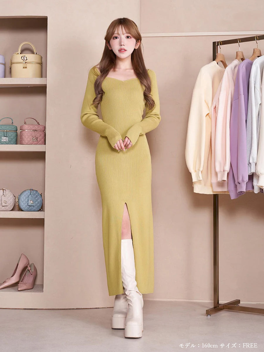 スリットリブニットワンピース