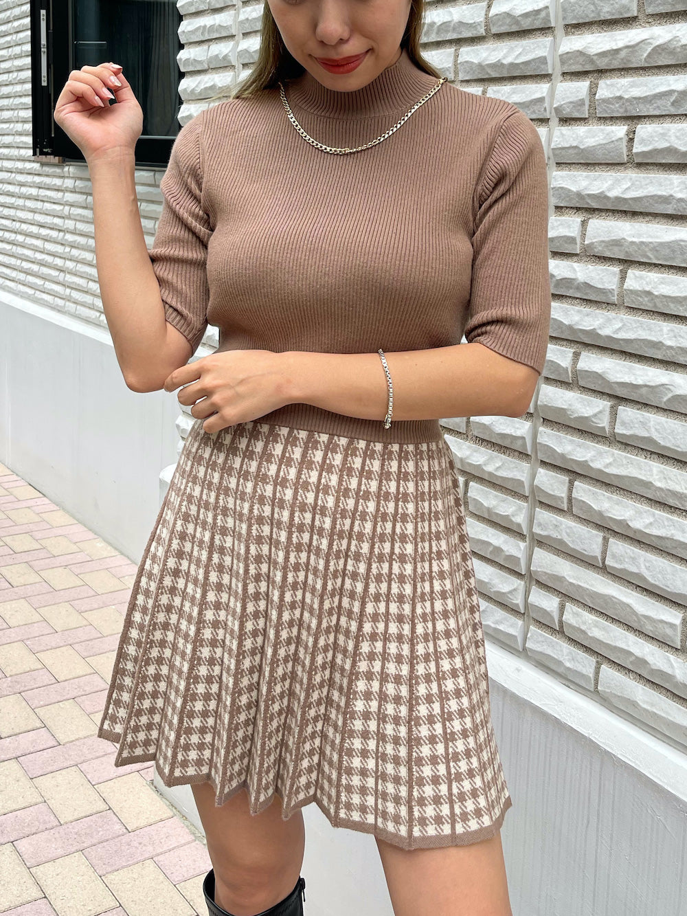 ハーフスリーブチェーンニット
