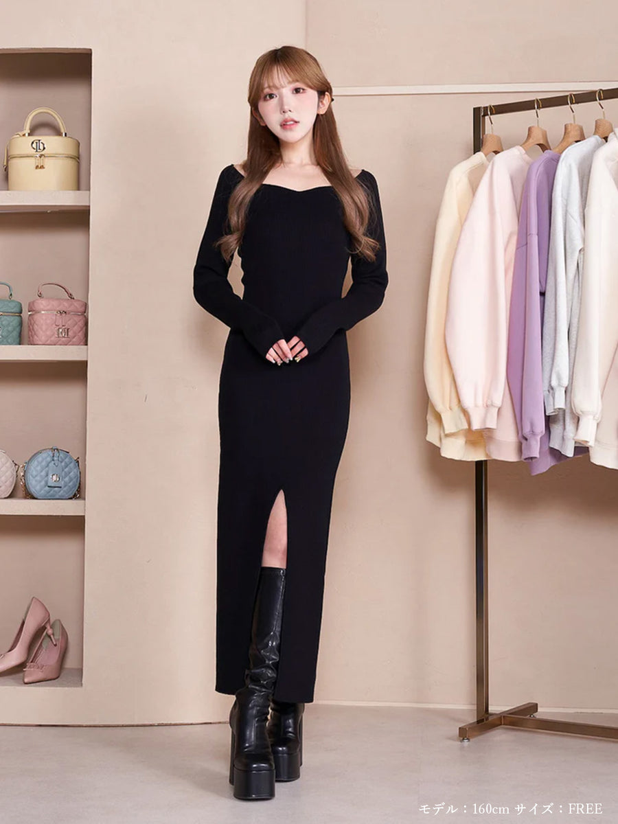 スリットリブニットワンピース