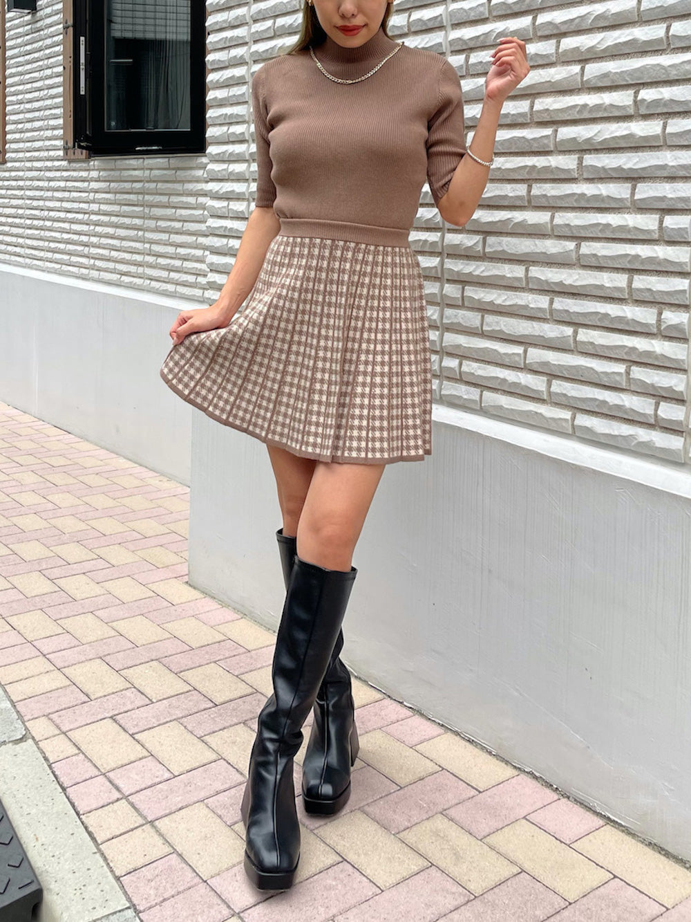 ハーフスリーブチェーンニット