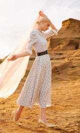 DDストライププリーツロングワンピース