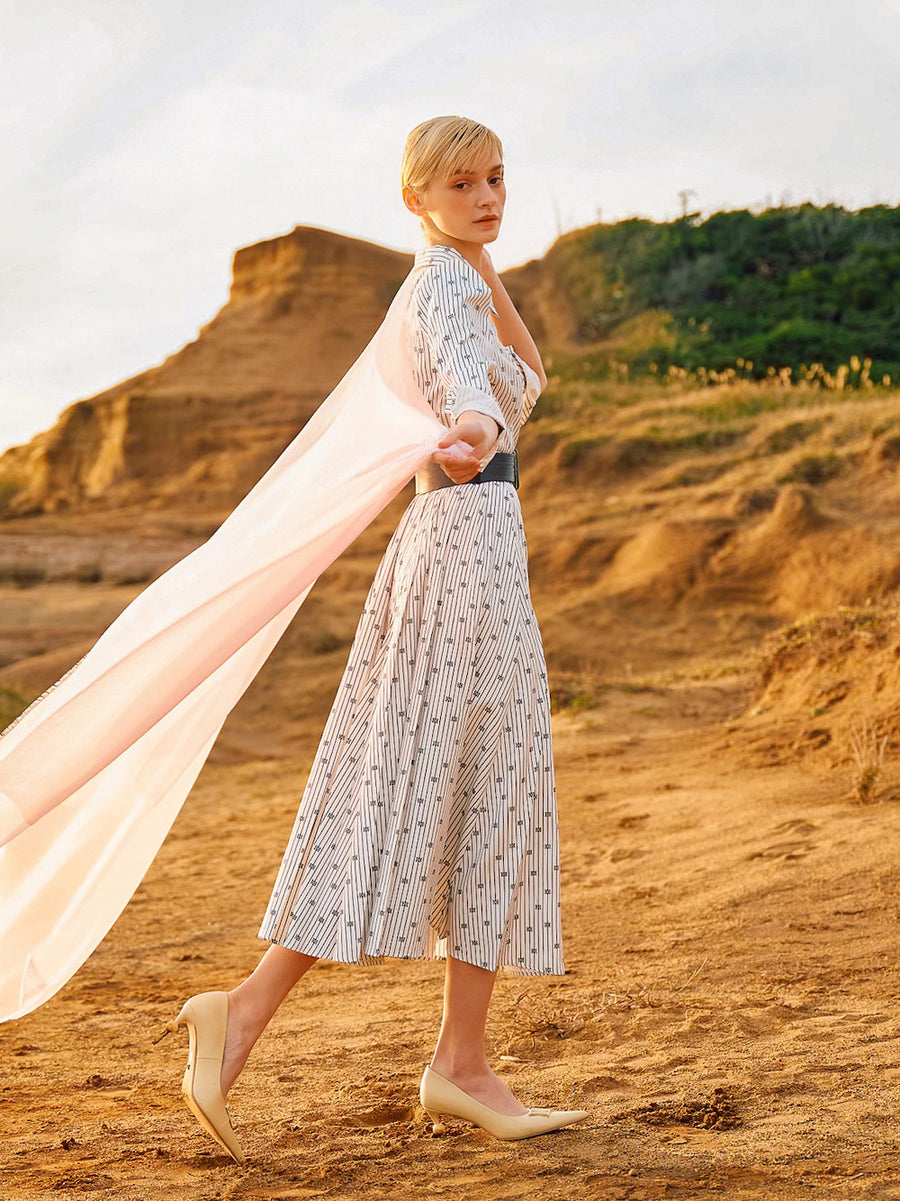 DDストライププリーツロングワンピース