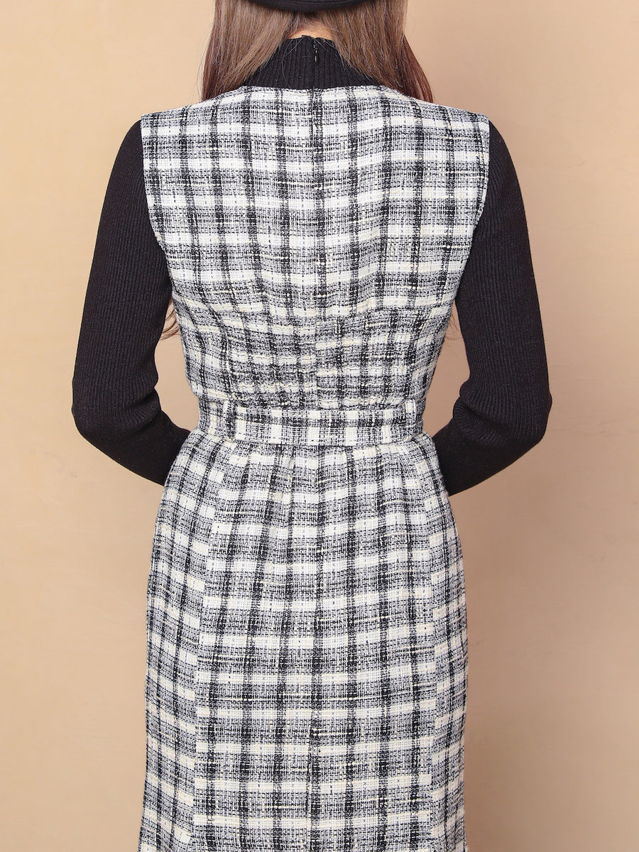 スプリングツイードドッキングロングワンピース