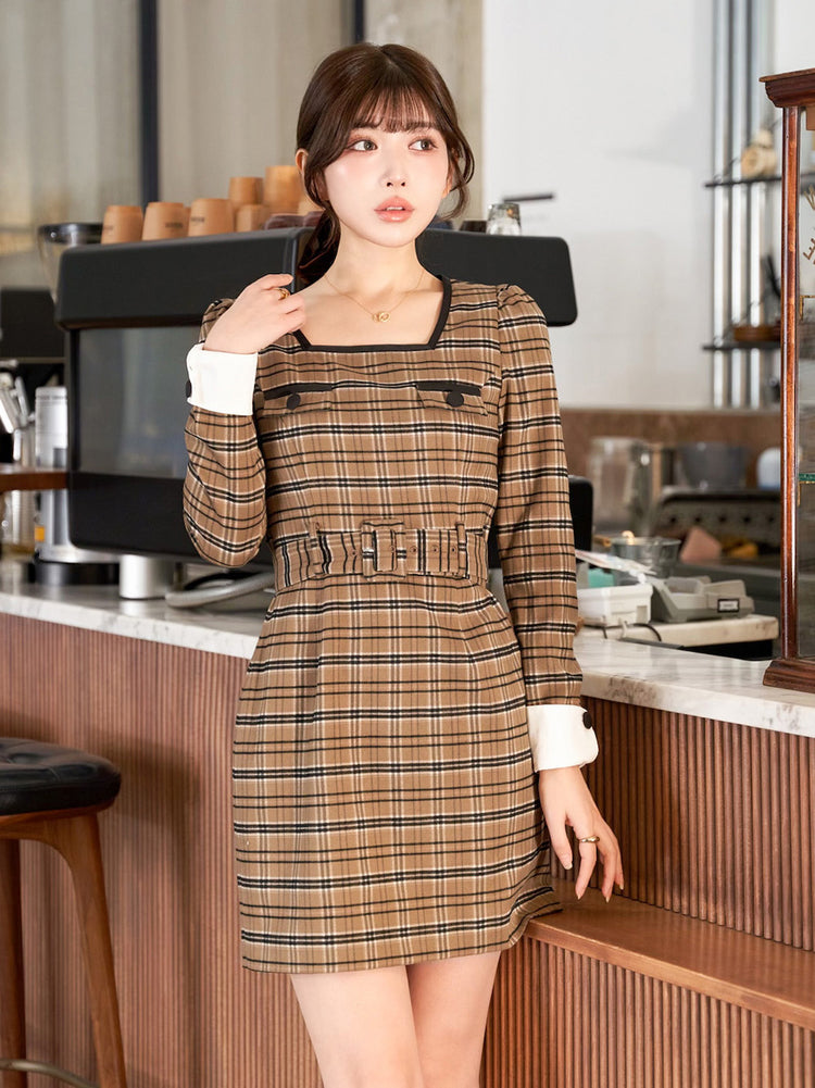 希少 黒入荷！ Darich ミニワンピース 完売品 チェック ダーリッチ スクエアネック ミニワンピース