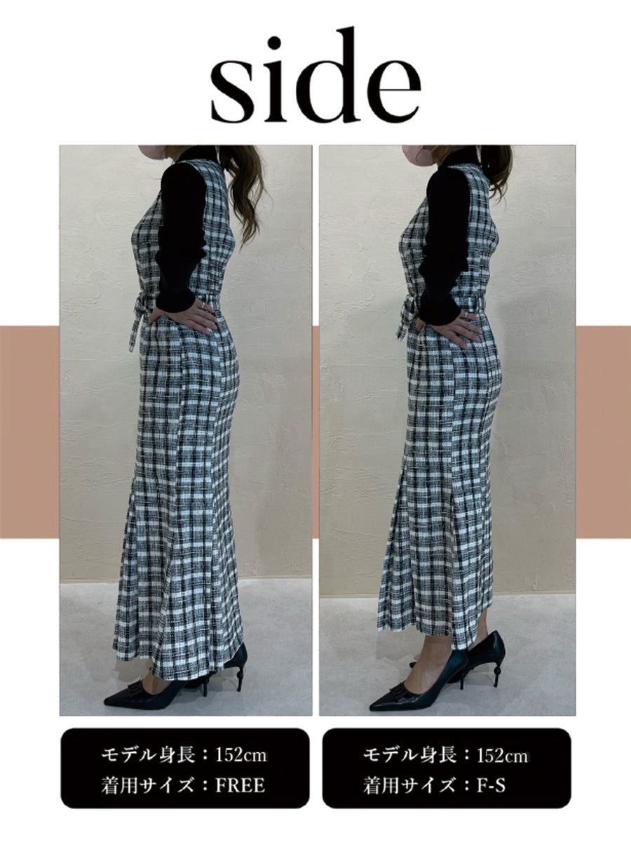 スプリングツイードドッキングロングワンピース