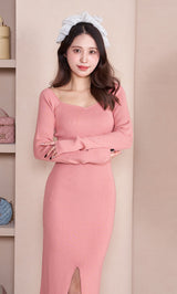 スリットリブニットワンピース