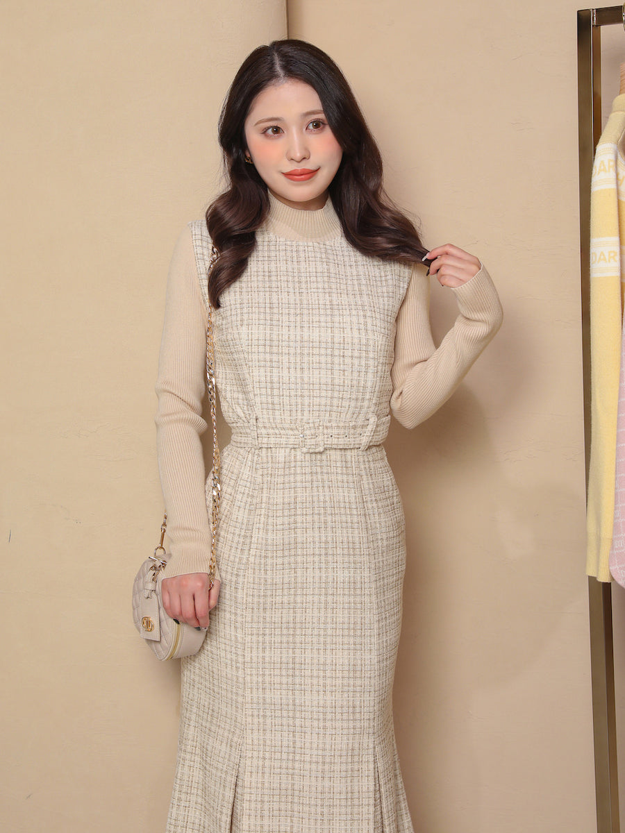 スプリングツイードドッキングロングワンピース