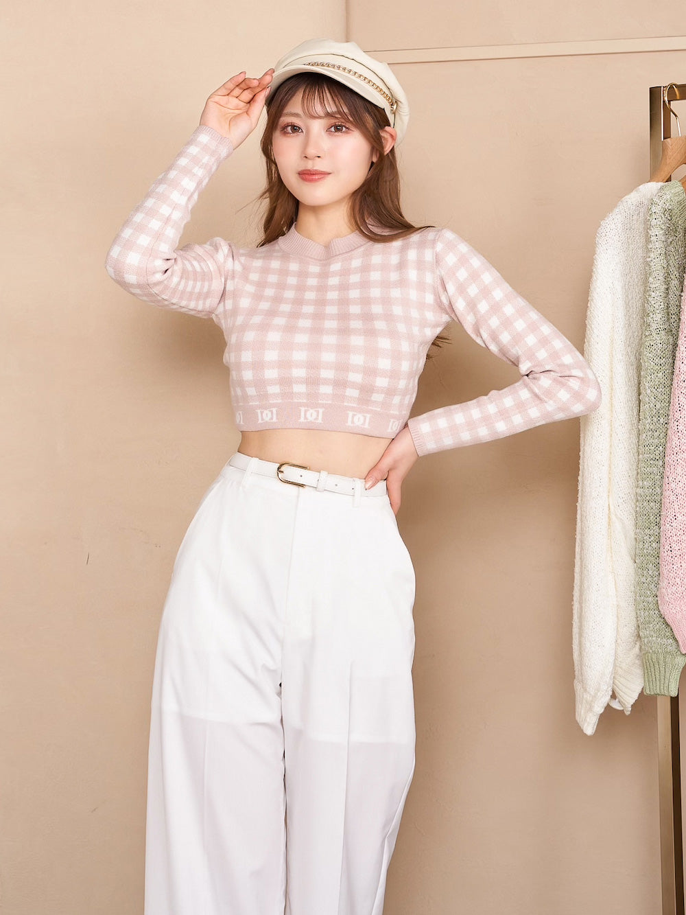 Darich♡新品ギンガムチェックオフショルトップス ダーリッチ Darich ギンガムチェックオフショルトップス （グレー