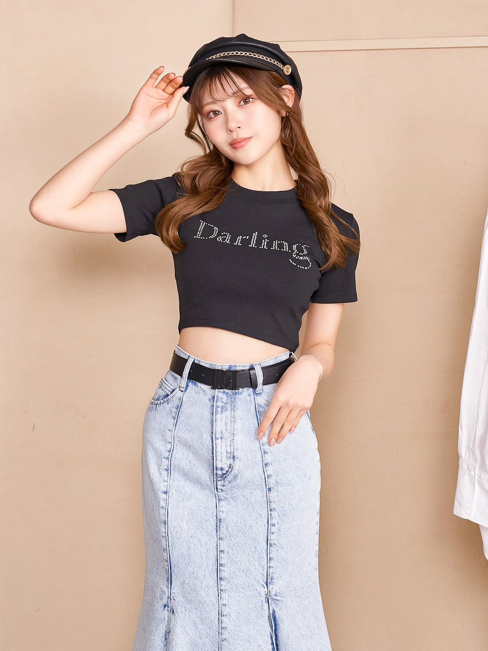 ラインストーンショートTシャツ - blk
